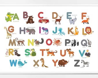 Animal alfabeto decoración de la pared - juguetes únicos para niños- alfabeto de la guardería - arte de la pared del niño - pared arte niños habitación - alfabeto animal niños habitación