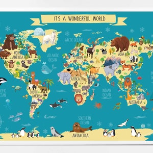 Welt Tier Karte - sofortiger Download - einzigartige Kleinkind Spielzeug - Kindergarten Karte Kindergarten - Kleinkind WandKunst-Wand-Kunst Kinderzimmer -Kinderzimmer-Wand-Dekor