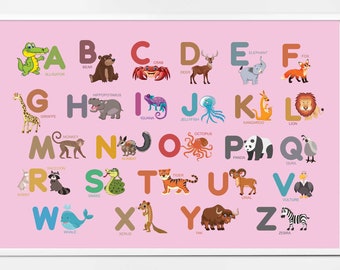 Animal alphabet - Girl - Download - unique toddler toys- nursery alphabet - toddler wall art - wall art childrens room - animal alphabet