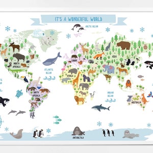 Welt Tier Karte - digitaler Download - einzigartige Kleinkind Spielzeug -Kindergarten Karte - Kleinkind Wandkunst - Wand Kunst Kinderzimmer - Kinderzimmer Wand-Dekor