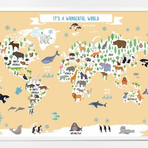 Welt Tier Karte - sofortigen digitalen Download - einzigartige Kleinkind Spielzeug-Kindergarten Karte - Kleinkind WandKunst-Wand-Kunst Kinderzimmer -Kinderzimmer-Wand-Dekor