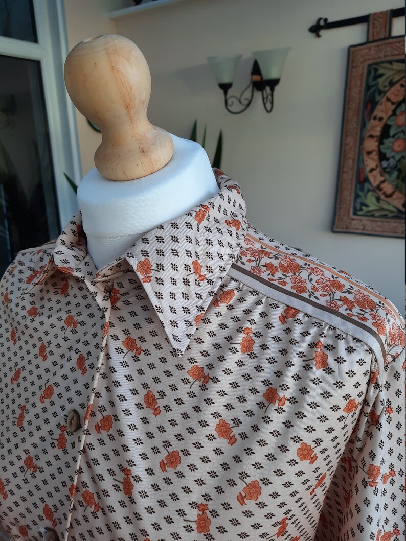 1970s Orange Floral Folk Blouse Dagger Collar Blouses Clothing Gtforce In