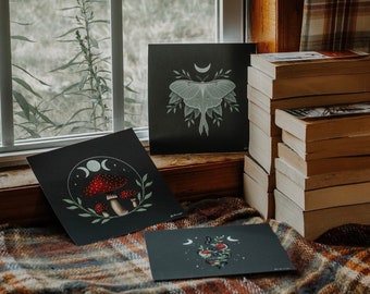 Colección de impresiones celestiales de polillas, hongos y serpientes / Decoración de pared caprichosa