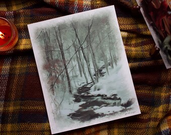 Snowy Forest Creek Oil Painting Print Canada