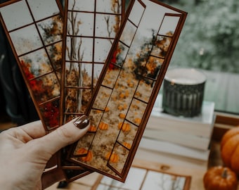 Paquete de 3 marcapáginas de ventana otoñales