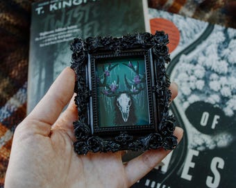 Wendigo | Cryptids Collection Black Miniature Antique Style Framed Painting | Mini Art Print Magnet