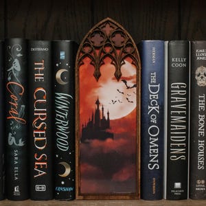 Vampire Castle Blood Moon Cathedral Window Bookshelf Decor | Book Nook