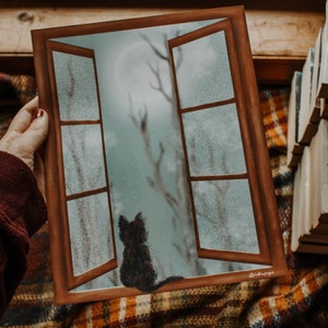 Cottage Cat Snowy Window Print