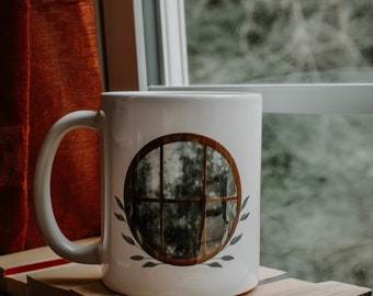 Round Rainy Summer Window | Seasonal White Mug (11oz)