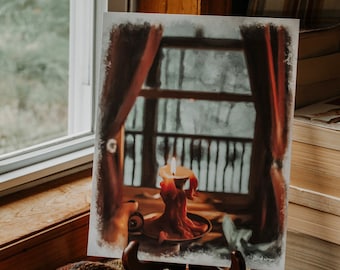 Cozy Candlelit Cabin Oil Painting Print