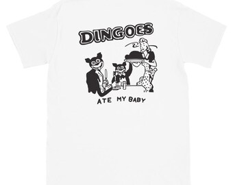 Kurzarm-Unisex-T-Shirt mit Rückenaufdruck „Dingos haben mein Baby gefressen“