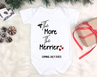 The More The Merrier Baby Onesie, Pregnancy Announcement Onesie, Christmas Baby Announcement, Christmas Pregnancy Onesie