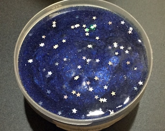 Starry Night - A clear glue based slime with holo stars throughout.  Comes with a glittery star charm
