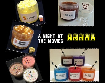 A Night at the Movies Combo  - Buttered or Caramel Popcorn slime paired with a second classic movie treat
