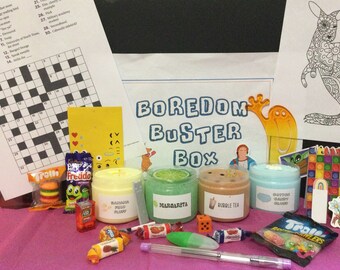 Boredom Buster Box  For The Older Slimer- Your choice of three boxes - each with four 150 mL slimes and fun extras