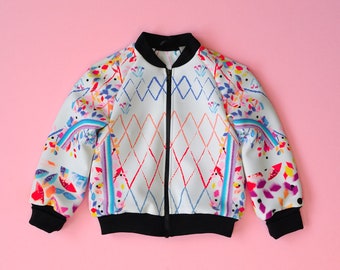 Cool Baby Childrens Bomber Jacket Indie Brand Unisex Non-Gendered Black Rainbow Graphic Print Jewel Luxury Designer Fabric  Run The Jewels