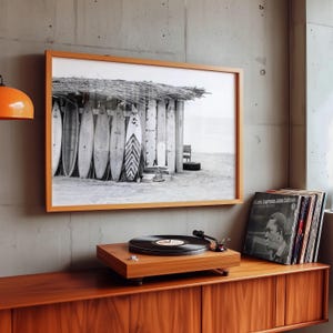 Beach Photography | Black and white | surfboard | Printable | Digital wall art | aesthetic wall art | Minimalist | digital print