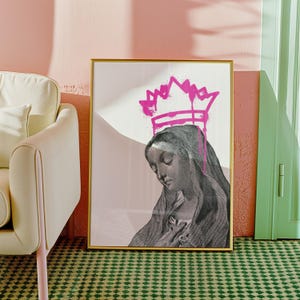 Jungfrau Maria | Wohnkultur rosa | Religiös | Digitales Wandbild | Exzentrisches Dekor | Druckbar | Digitaldruck | Katholische Kunst | Guadalupe