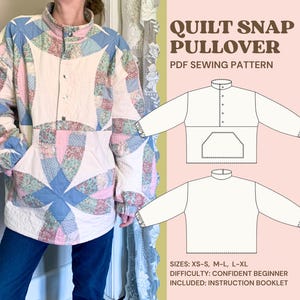 Patrón de costura en PDF para jersey de patchwork / Apto para principiantes / Tallas XS-S, M-L, L-XL / Manual de instrucciones / Estilo cuadrado / Patrón de chaqueta para mujer
