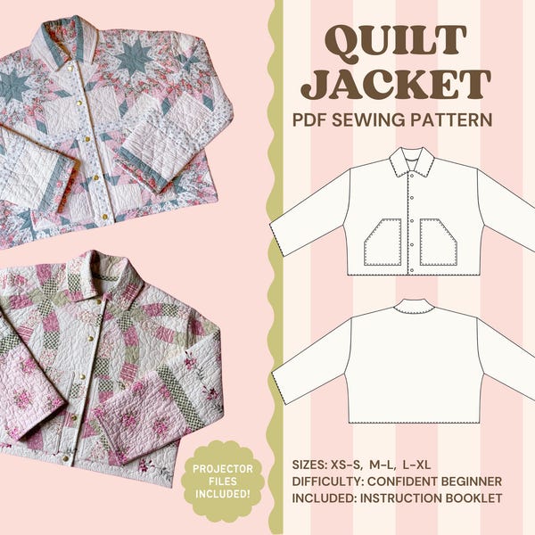 Quilt Jacket Sewing Pattern PDF | Beginner Friendly | XS–XL Digital Pattern