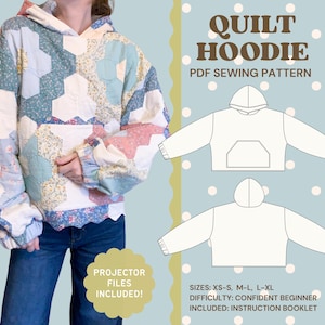 Patrón de costura para sudadera con capucha acolchada en PDF / Apto para principiantes / Patrón digital para tallas XS a XL