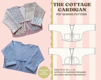Cottage Cardigan Sewing Pattern PDF | Beginner Friendly | XS–XL Digital Pattern | Quilt Jacket
