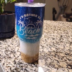 I&#39;d Rather be at the Beach Tumbler/Beach Themed Tumbler/Glitter Tumbler/Epoxy Tumbler/Summer Cup/Vacation Cup