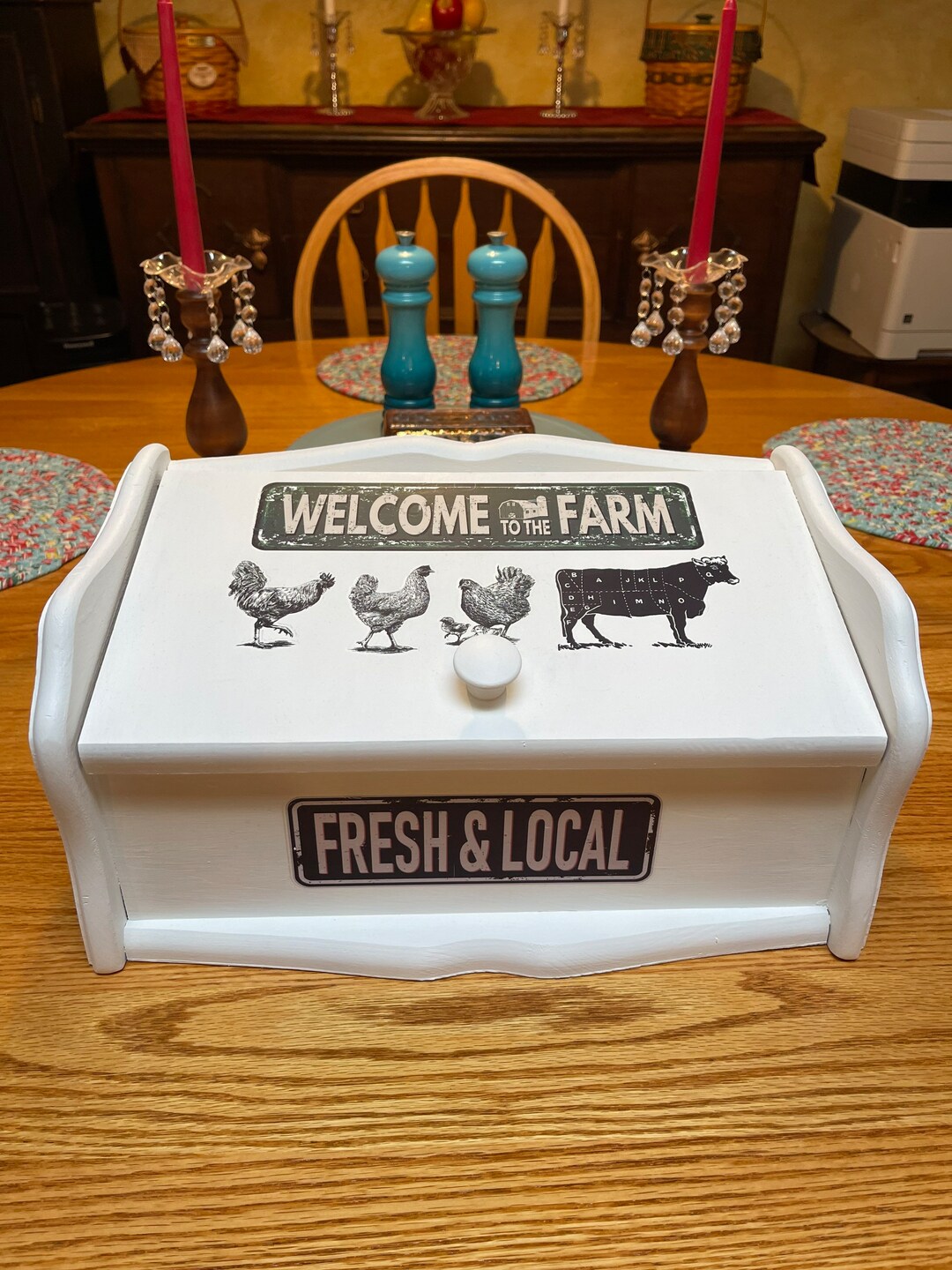 Bread Box Hand Painted Wood Storage Box Vintage Farmhouse Etsy