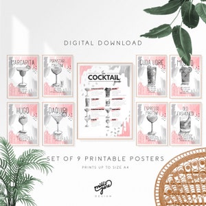 DIGITAL | Cocktail Printable guide & printable Set,Cocktail Recipe,Drink Recipe,Kitchen art,Cocktail art,wine lovers art,hand drawn wall art