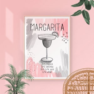 DIGITAL | Margarita Rezept Printable, Cocktail Rezept, Getränke Rezept, Küchenkunst, Cocktailkunst, Weinliebhaber Kunst, handgezeichnete Wandkunst