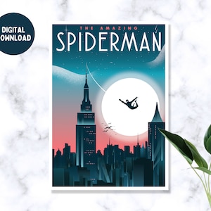 Cartel DIGITAL / Spiderman, carteles de películas, arte de pared, cartel de viaje, cartel minimalista, cartel de película, arte de pared de Nueva York, cartel del horizonte de la ciudad