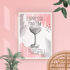 DIGITAL | Espresso Martini recipe Printable,Cocktail Recipe,Drinks Recipe,Kitchen art,Cocktail art,wine lovers art,hand drawn wall art