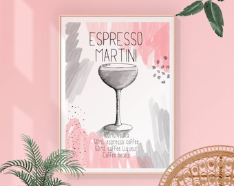 DIGITAL | Espresso Martini recipe Printable,Cocktail Recipe,Drinks Recipe,Kitchen art,Cocktail art,wine lovers art,hand drawn wall art