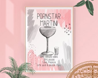DIGITAL | Martini Rezept zum Ausdrucken, Cocktail Rezept, Rezept für Getränke, Küchenkunst, Cocktailkunst, Weinliebhaber, handgezeichnete Wandkunst