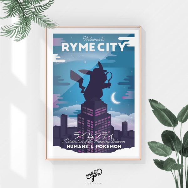 Detective Pikachu in Ryme City Pokemon Printable Travel Poster | A2 Printable | Ryme City poster | Detective Pikachu Poster | Pokemon