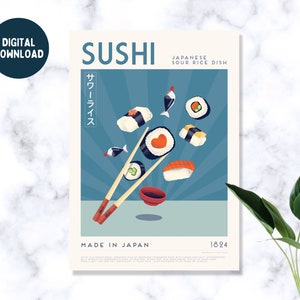 DIGITAL | Sushi exhibition poster, food poster, danish pastels, Japanese poster, food gift, kitchen poster