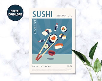 DIGITALE | Sushi Ausstellungsposter, Essen Poster, danish pastell, japanisches Poster, Essen Geschenk, Küchenposter