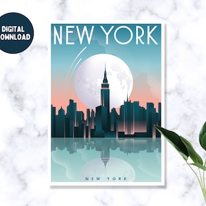 DIGITAL | New York Poster, New York Travel Poster, United States Poster, Travel Wall Art, Retro Wall Art, Housewarming Gift, NYC Wall Art