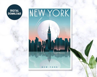 DIGITAL | New York Poster, New York Reise Poster, USA Poster, Reise Wandkunst, Retro Wandkunst, Einweihungsgeschenk, NYC Wandkunst