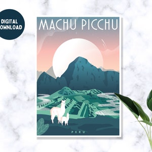DIGITAL | Machu Picchu Art Print, Travel Poster, Incan Citadel Peru, Adventure Hiking Gift, Peru travel poster, Contemporary , Travel Gift
