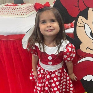 Handmade Minnie Mouse Toddler Dress, Red Polka Dot Cotton Party Costume