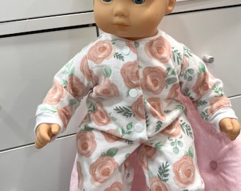 Bitty baby, muñeca pjs night, pijama con patas de muñeca, apto para muñecas de 14-15 pulgadas, Bitty Twins lindas rosas