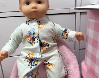 Blue dog Inspired Doll Pajamas, 15 Inch Bitty Baby Fit, Footed Sleepwear