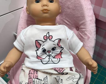 Marie cat  inspired doll clothes,14" to 15" Bitty baby doll outfit,fit Bitty Baby,tshirt with diaper cover ,Corolle,Paris Marie aristócat