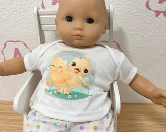 Doll outfit,Bitty baby doll,bitty clothes,multicolored diaper cover t-shirt, fit doll 14 to 15 inch,cute ducklings