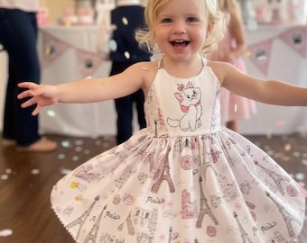 Handmade inspired Aristocats Marie Dress, Paris Theme Cotton Baby Girl Dress