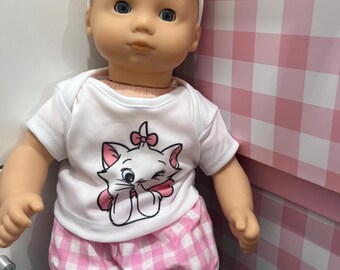 Bitty Baby Marie cat  inspired doll clothes,Bitty baby doll outfit,fit Bitty Baby,tshirt with diaper cover ,Corolle,Paris Marie aristócat