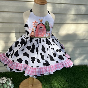 Girl Cow dress,Cow toddler dress,farm dress,Baby Cow Dress,Toddler Cow Costume Outfit,Cow Dress,Cow Costume,Farm Dress,Farm Outfit,pink