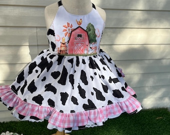 Girl Cow dress,Cow toddler dress,farm dress,Baby Cow Dress,Toddler Cow Costume Outfit,Cow Dress,Cow Costume,Farm Dress,Farm Outfit,pink