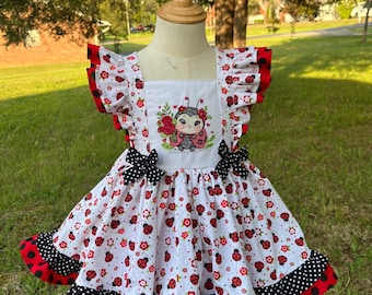 Girl Lady bug dress ,spring dress,bug dress,toddler spring dress,girl little Lady bug  spring dress